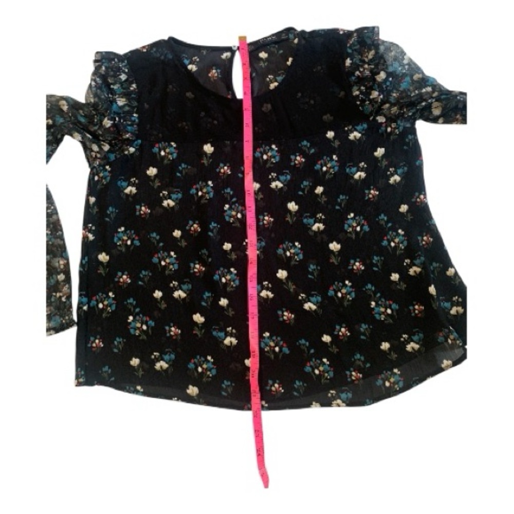 Dainty Zara Basic Floral Print Semi Sheer Boho Blouse Top Ruffled Size Large - Picture 8 of 11
